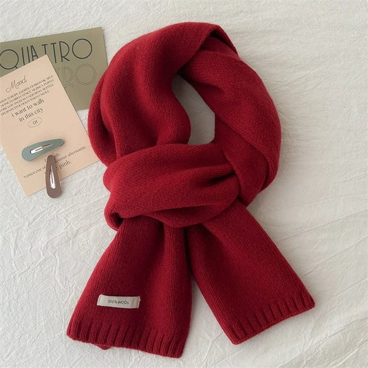100% Wool Knit Long Scarf – Solid Color Unisex Scarf for All Seasons