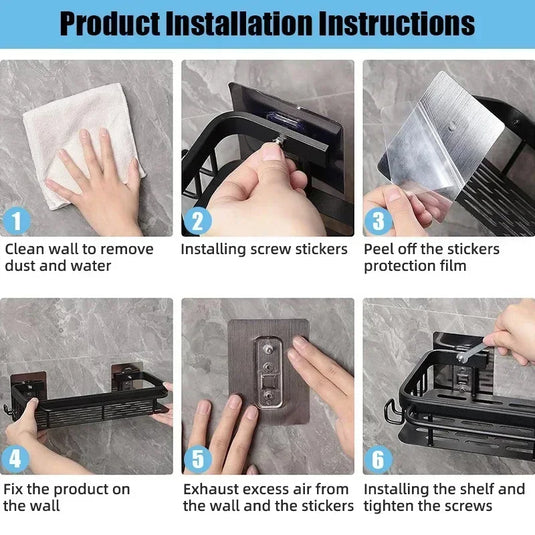 Aluminum Alloy Shower Shelf, No-Drill Bathroom Shelf, Wall-Mounted Shampoo & Kitchen Storage