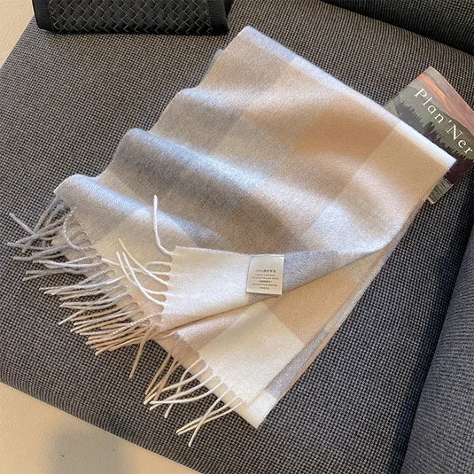 High Quality 100% Pure Wool Plaid Scarf Women Couples Winter Autumn Soft Warm Tassel Classic Muffler Ladies Thermal Shawl Female