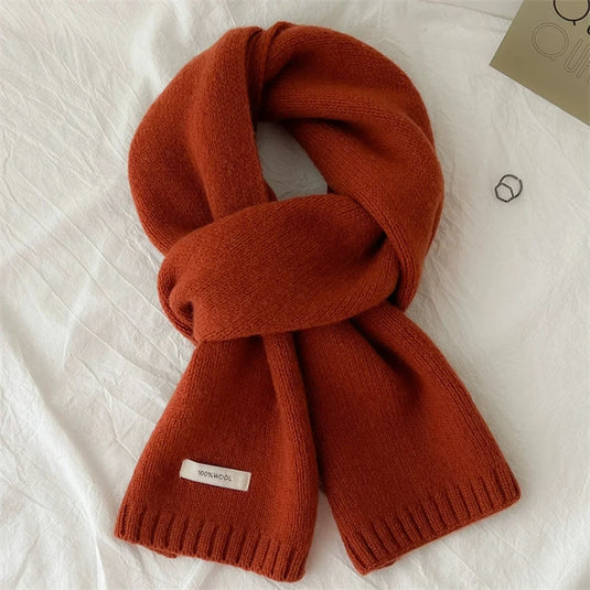 100% Wool Knit Long Scarf – Solid Color Unisex Scarf for All Seasons