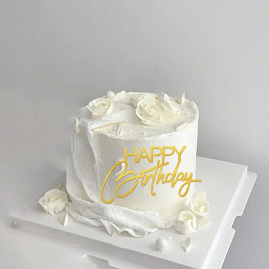3PCS Happy Birthday Cake Topper Simple Lines Acrylic Gold Silver Black Dessert Toppers for Birthday Party Cake Decorations