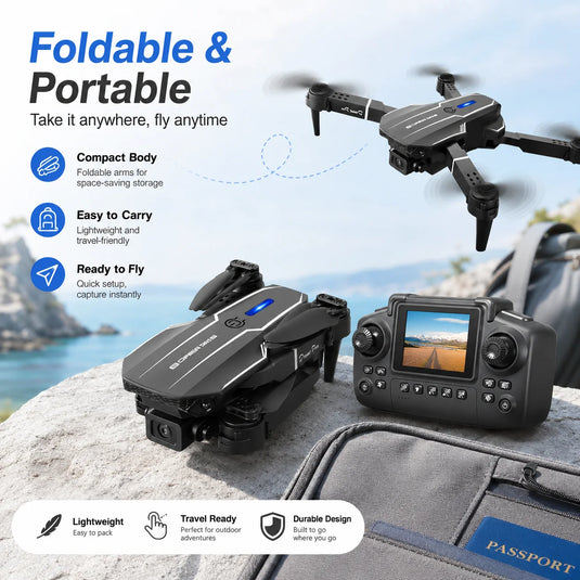 ZNLYRION 2.4Ghz RC Drone with HD Dual Camera Altitude Hold Path Planning Flight 3-Speed Adjustable Foldable Drone Toy