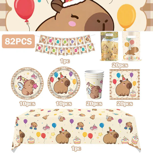 Capybara Decoration Birthday Party Pavors for Girls Capybara Tableware Set Cup Plate Balloons Gift Bags Happy Banner Supplies