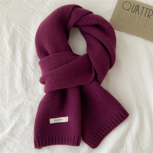 100% Wool Knit Long Scarf – Solid Color Unisex Scarf for All Seasons
