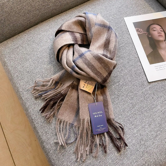 Men Scarf 100% Wool Plaid Warm Soft Muffler Female Winter Autumn Couple Cashmere Windproof Stripe Tassel Shawl Male Thick Scarf