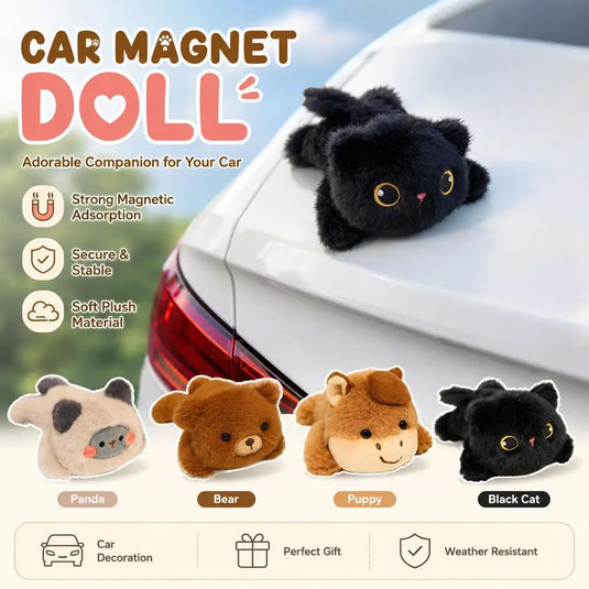 Magnetic Car Plush Toy Cute Cat Bear Stuffed Doll Roof Trunk External Decoration Magnet Car Ornament Styling Accessory