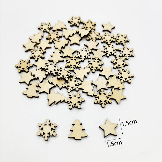 50Pcs Christmas Wood Chips Christmas Wooden Decoration Wooden Snowflake Chips Elk Xmax Tree Ornament Christmas Craft Supplies