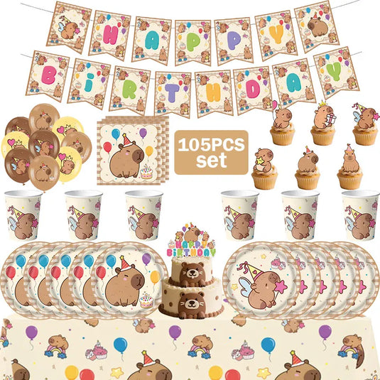 Capybara Decoration Birthday Party Pavors for Girls Capybara Tableware Set Cup Plate Balloons Gift Bags Happy Banner Supplies