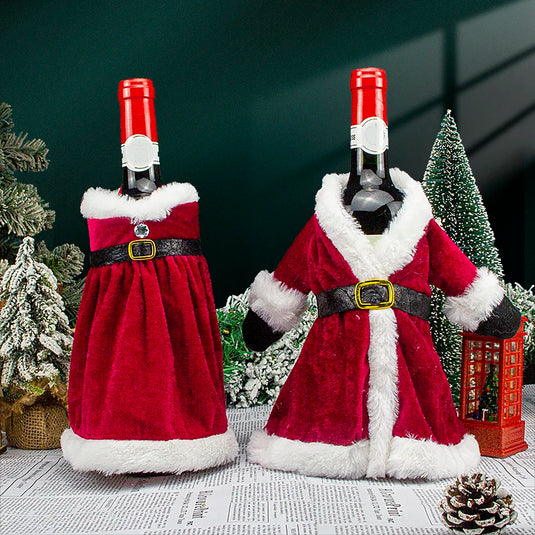 Wine bottle Christmas decoration velvet plush wine bottle bag Christmas red wine set for restaurant decoration