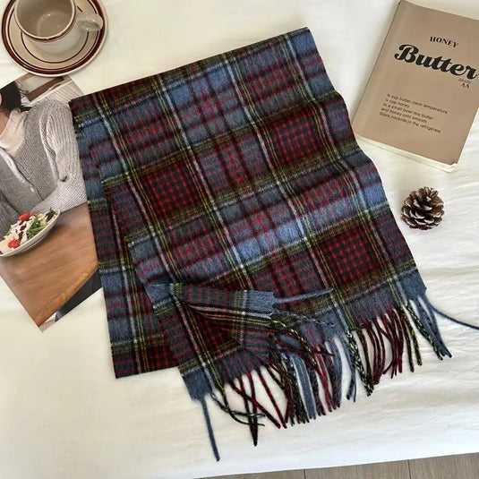 Men Scarf 100% Wool Plaid Warm Soft Muffler Female Winter Autumn Couple Cashmere Windproof Stripe Tassel Shawl Male Thick Scarf