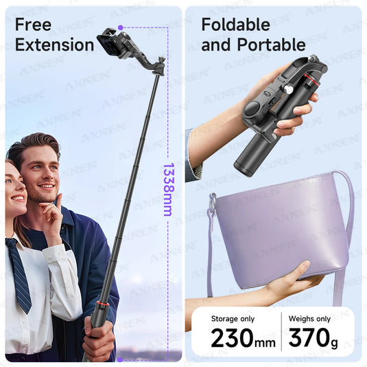 Desktop Gimbal AI Tracking Handheld Stabilizer C22 Selfie Stick Tripod for Cell Phones Record Video/Vlog, Optional Fill Light
