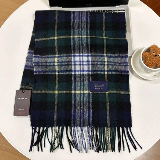Men Scarf 100% Wool Plaid Warm Soft Muffler Female Winter Autumn Couple Cashmere Windproof Stripe Tassel Shawl Male Thick Scarf