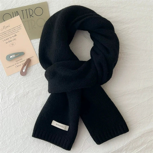 100% Wool Knit Long Scarf – Solid Color Unisex Scarf for All Seasons