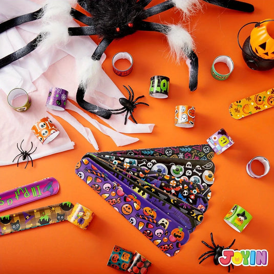 100 PCS Slap Bracelets Halloween Bracelets Bulk for Girls Boys Gifts Friendship Bracelets Snap Bracelets for Halloween Party Favors Goodie Bag Fillers