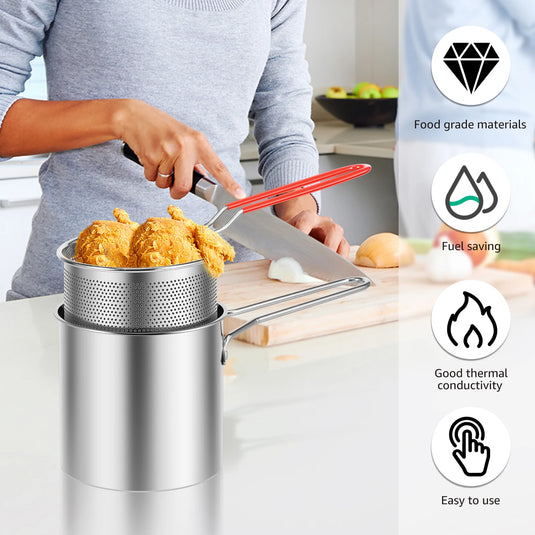 Stainless Steel Deep Fryer with Strainer Basket Multi-Purpose for Home Tempura Chicken Frying Fry Pot Oil Fryer Pot Cooking Pot