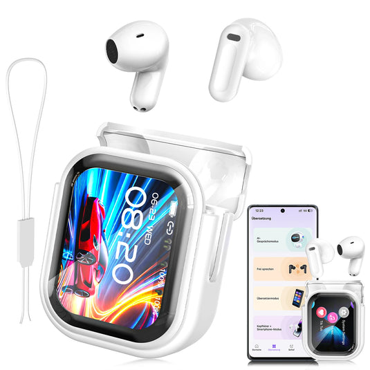 HTC NE20 Wireless Earphones Active Noise Cancelling 32dB ANC Bluetooth Headset HiFi Stereo Bass Sound LED Digital Touch Control Screen Smart Display Music Playback Volume Adjustment Low Latency Gaming Earbuds Waterproof IPX4