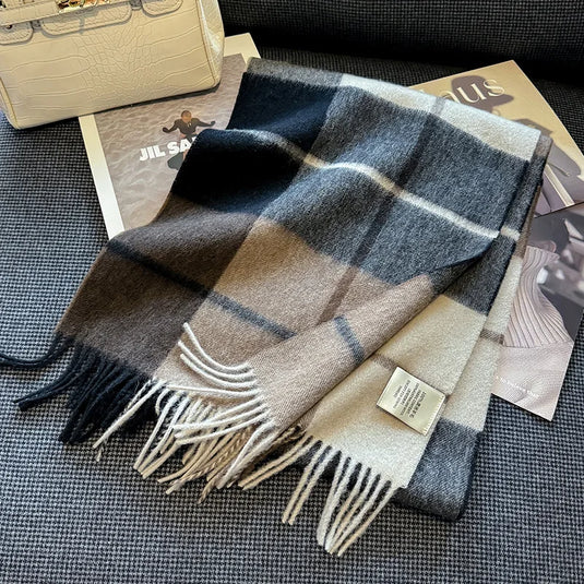 High Quality 100% Pure Wool Plaid Scarf Women Couples Winter Autumn Soft Warm Tassel Classic Muffler Ladies Thermal Shawl Female