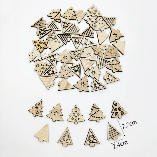 50Pcs Christmas Wood Chips Christmas Wooden Decoration Wooden Snowflake Chips Elk Xmax Tree Ornament Christmas Craft Supplies