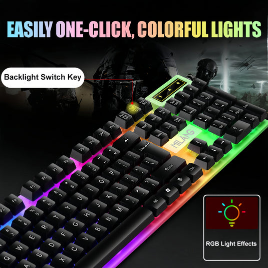 KEBIDUMEI USB Wired Keyboard RGB Backlit Gaming Keyboard 104 Keys Standard Keyboard Membrane Keyboard For PC Laptop Windows IOS