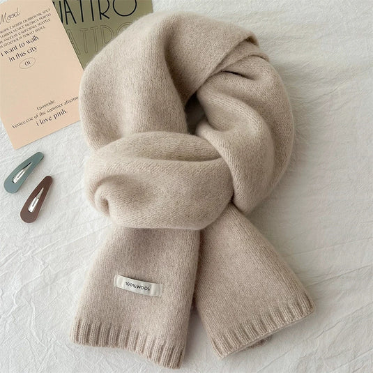 100% Wool Knit Long Scarf – Solid Color Unisex Scarf for All Seasons
