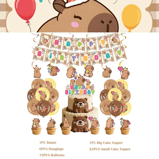 Capybara Decoration Birthday Party Pavors for Girls Capybara Tableware Set Cup Plate Balloons Gift Bags Happy Banner Supplies