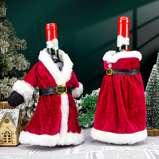 Wine bottle Christmas decoration velvet plush wine bottle bag Christmas red wine set for restaurant decoration