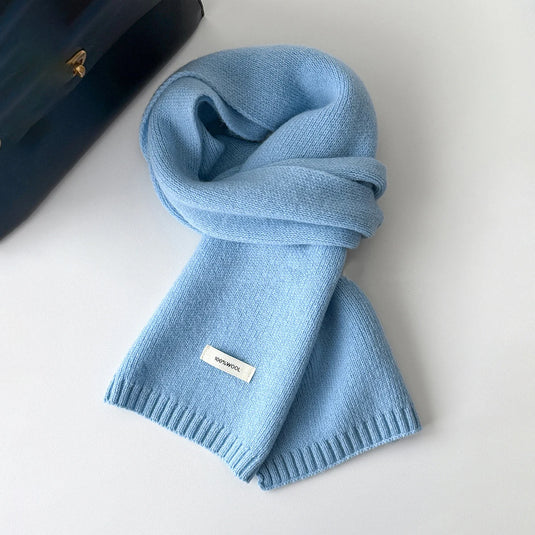 100% Wool Knit Long Scarf – Solid Color Unisex Scarf for All Seasons