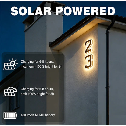 LED Solar House Number Light Waterproof Address Sign Modern Light Sensor Door Plate for Outdoor Home Yard Wall Decoration Use