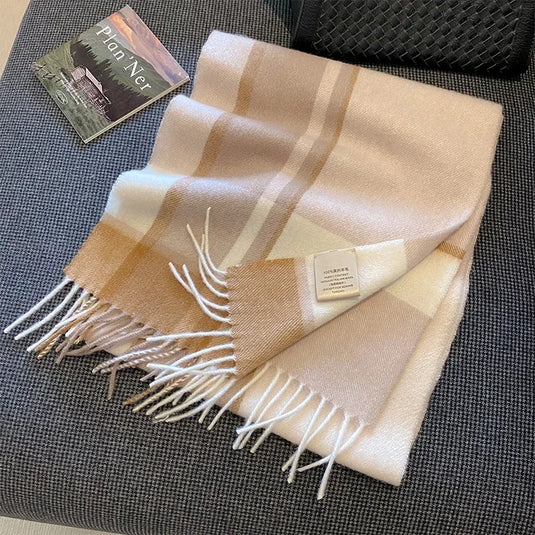 High Quality 100% Pure Wool Plaid Scarf Women Couples Winter Autumn Soft Warm Tassel Classic Muffler Ladies Thermal Shawl Female