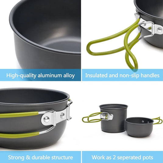 Camping Cookware Mess Kit, Ultralight Camping Pot & Pan Set, Portable Outdoor Cooking Kit