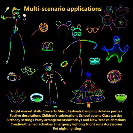 50/100PCS Glow Stick Set with 17 Accessories DIY Perfect for Vibrant Party Supplies for Concert Halloween Festivals Events‌ Part