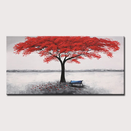 Large Hand-Painted Palette Knife Tree Oil Painting on Canvas, Modern Abstract Landscape Wall Art
