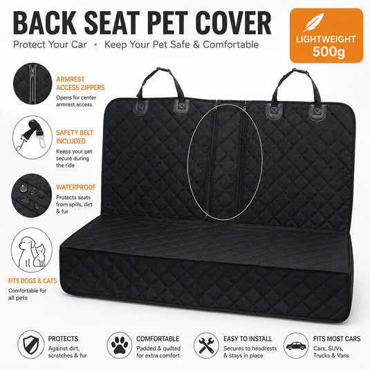 Waterproof Dog Car Seat Cover | Rear Bench Pet Protector