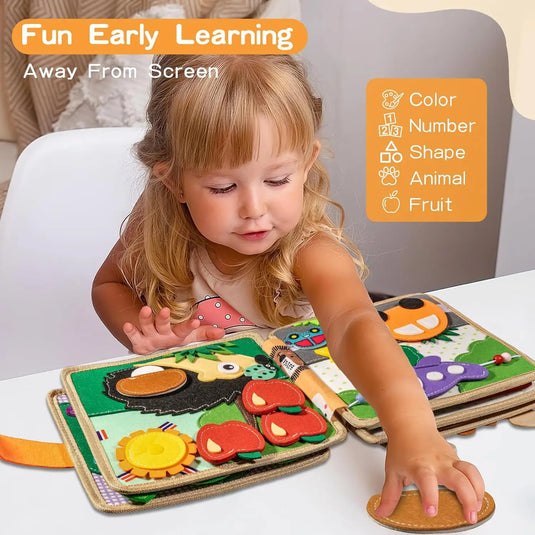 Busy Book for Toddlers Travel Toy Activity Book for 1 2 3 Year Old Boys Girls, Educational Travel Toy with Animals & Life Skills