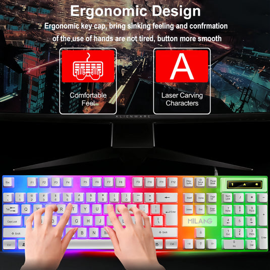 KEBIDUMEI USB Wired Keyboard RGB Backlit Gaming Keyboard 104 Keys Standard Keyboard Membrane Keyboard For PC Laptop Windows IOS
