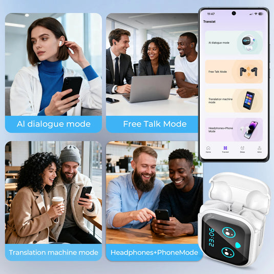 HTC NE20 Wireless Earphones Active Noise Cancelling 32dB ANC Bluetooth Headset HiFi Stereo Bass Sound LED Digital Touch Control Screen Smart Display Music Playback Volume Adjustment Low Latency Gaming Earbuds Waterproof IPX4