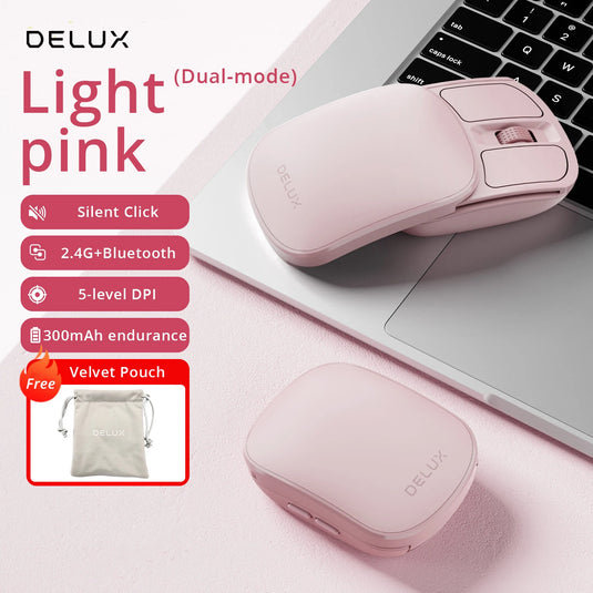 Delux Pocket Folding Mouse Wireless 2.4G Bluetooth5.2 Silent Click Portable Ultra-light 55g for MacBook Tablet Computer PC Mice