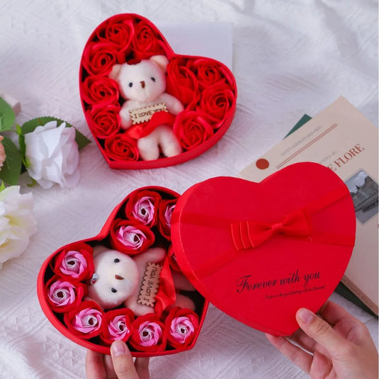 Valentines Day Gift for Her Gift Box with Bear Soap Rose Flower Romantic Mothers Day Wedding Birthday Gift Home Party Decor 1PC