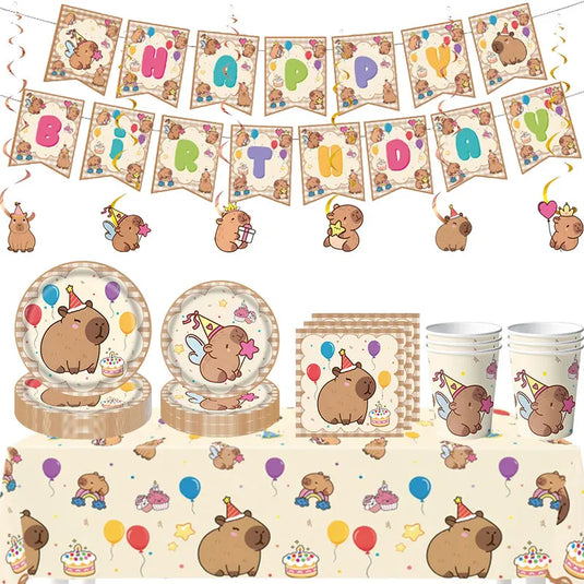 Capybara Decoration Birthday Party Pavors for Girls Capybara Tableware Set Cup Plate Balloons Gift Bags Happy Banner Supplies