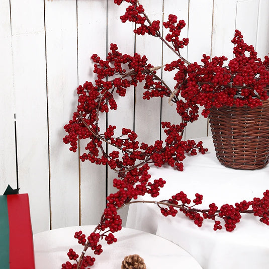 1PC Simulated Wealth Fruit Vine Decoration for Christmas Indoor Home Hanging Fireplace Flower Wreath Ornament