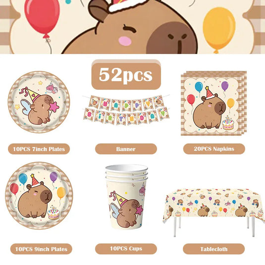 Capybara Decoration Birthday Party Pavors for Girls Capybara Tableware Set Cup Plate Balloons Gift Bags Happy Banner Supplies