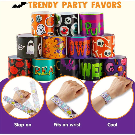 100 PCS Slap Bracelets Halloween Bracelets Bulk for Girls Boys Gifts Friendship Bracelets Snap Bracelets for Halloween Party Favors Goodie Bag Fillers