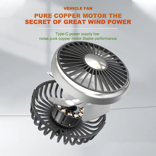 SEAMETAL Dual Head Car USB Fan | 3-Speed Rear Seat Fan