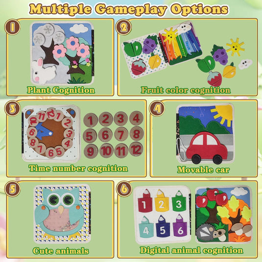Children's baby Early Education Intelligence Learning baby Toys Felt Learning Board, Busy Board, Busy Book, Cloth Book, Including Life Skills, Alphabet, Numbers, Shapes Colors, Animals, Weather, Toddler Travel Toys, Birthday