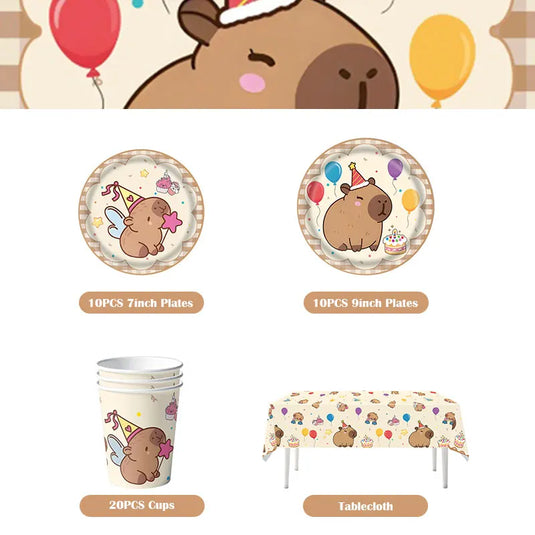 Capybara Decoration Birthday Party Pavors for Girls Capybara Tableware Set Cup Plate Balloons Gift Bags Happy Banner Supplies