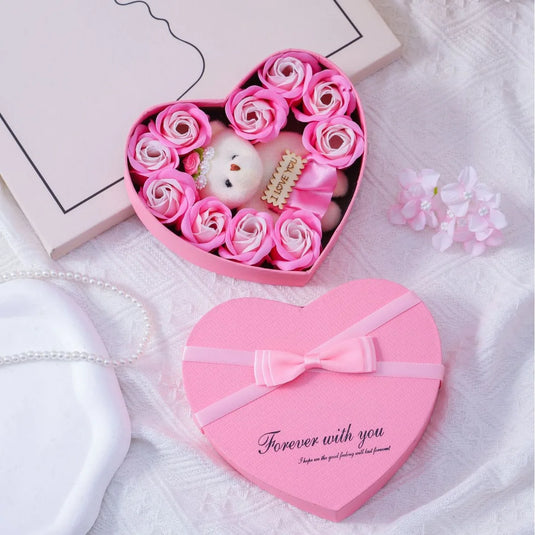 Valentines Day Gift for Her Gift Box with Bear Soap Rose Flower Romantic Mothers Day Wedding Birthday Gift Home Party Decor 1PC