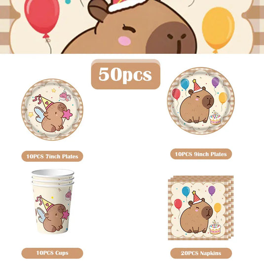 Capybara Decoration Birthday Party Pavors for Girls Capybara Tableware Set Cup Plate Balloons Gift Bags Happy Banner Supplies