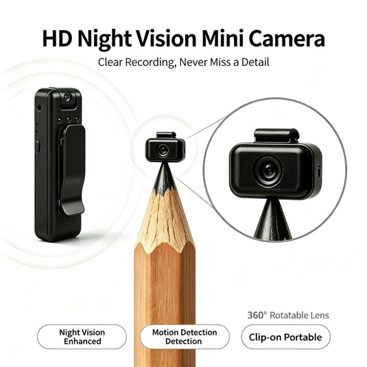 Mini 4K HD Body Camera – Wearable Clip-On Video Recorder with 360° Rotating Lens, Night Vision
