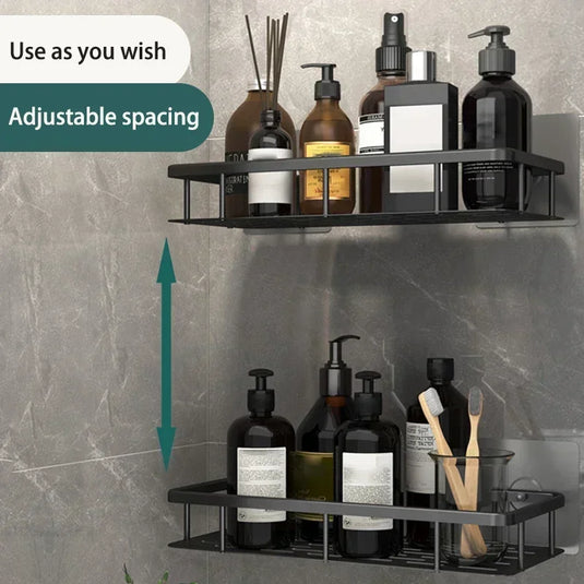 Aluminum Alloy Shower Shelf, No-Drill Bathroom Shelf, Wall-Mounted Shampoo & Kitchen Storage