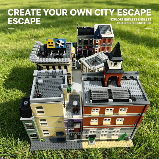 City House Street View Building Blocks Classic Architecture Collection Set Grand Emporium Police Station Town Hall Model Complete Square Scene Assembly Bricks Decorative Display Toy Ideal Holiday Birthday Gift For Collectors